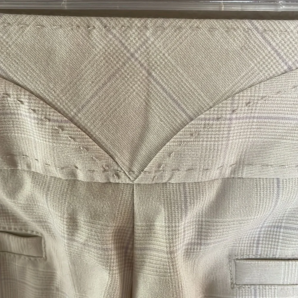 Cass women’s luxury rayon poly stretch cream muted plaid slacks trousers zip 12